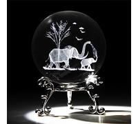 vskikris 2⅜ inches Elephant Crystal Ball with Stand 3D Laser Engraved Mother Son Elephants Figurine 3D Quartz Glass Ball Decoraive Sphere Table Decor Craft Paperweight