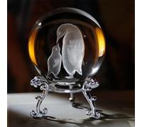 vskikris 3D Crystal Ball with Mother Child Penguins Figurines Glass Balls with Stand 3D Crystal Sphere Paperweight Gifts