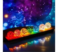 vskikris 40mm 7 Colors Ice Cracked Glass Crystal Chakra Balls with LED Wooden Base Decorative Ornaments for Home Living Room, Night Sphere as Night Light Decoration and Healing Sphere