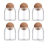 vskikris 6 pcs Glass Jars with Cork Lids Glass Food Storage Containers with Ball Stopper Coffe Canister for Oats, Coffee, Spices, Candies, Flour 17oz/500ML