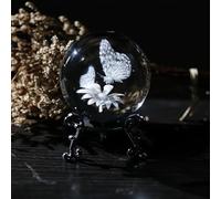 vskikris 60 mm Crystal Ball 3D Laser Butterfly Figurine - Glass Paperweight & Decorative Ball with Stand - Glass Ball Ornaments for Home & Office Decor, Gifts for Women Girls Wife Daughter