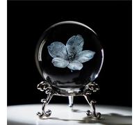 vskikris 60 mm Crystal Ball 3D Laser Cherry Blossoms Figurine - Glass Paperweight & Decorative Ball with Stand - Glass Ball Ornaments for Home & Office Decor, Gifts for Women Girls Wife Daughter