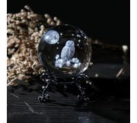 vskikris 60 mm Crystal Ball 3D Laser Owl & Moon Figurine - Glass Paperweight & Decorative Ball with Stand - Glass Ball Ornaments for Home & Office Decor, Gifts for Women Girls Wife Daughter