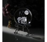 vskikris 60mm 3D Cat Crystal Ball Paper Weight Figurine - Laser Engraved Wolf, & Moon Design with Stand - Glass Sphere Paperweight & Gift for Lovers, Women,Girls,Daughters