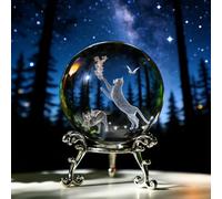 vskikris 60mm 3D Crystal Ball Paperweight - Laser Engraved Cat & Grape Design with Stand - Glass Sphere Gift for Cat Lovers, Women, Girls