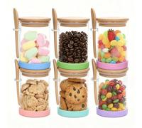 vskikris 6pcs 18.5 oz Glass Jars with Spoons and Bamboo Lids Glass Overnight Oats Jar - Airtight Overnight Oats Container with Lid and Spoon for Spices, Coffee Bean, Sugar, Food Storage - 545ml
