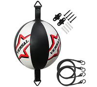 VSL Boxing Double End Ball Leather Speed Ball MMA Dodge Training Punching Speedball Punch Bag with Floor to Ceiling Ropes and Anchors