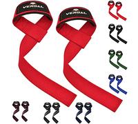 VSL Weight Lifting Straps Neoprene Padded Wrist Wraps, 100% Cotton Hand Bar Grips Support Gym Straps for Deadlift Powerlifting Crossfit Strength Training Weightlifting Straps (Red)