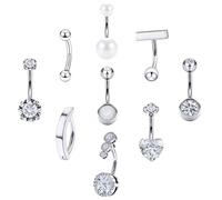 Vsnnsns 14G Clicker Belly Button Ring Piercing Jewelry 316L Stainless Surgical Steel Diamond CZ Navel Rings Clear CZ Clip Belly Button Ring Piercing Jewelry for Women Men 14 Gauge 10MM 12MM, Metal