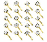 Vsnnsns 14K Gold Filled 18G 20G 22G Nose Rings Studs Piercing Jewelry for Women 316L Stainless Surgical Steel L Shaped Corkscrew Bone Nose Ring Studs Nostril Piercings Jewelry Diamond CZ Silver Gold