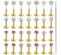 Vsnnsns 14K Gold Plated 16G 18G 20G Threadless Nose Rings Studs Flat Back Earrings Stainless Steel Tragus Helix Conch Earrings Stud Snake Bite Lip Rings Labret Medusa Piercing Jewelry for Women Men
