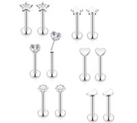 Vsnnsns 16G 18G 20G Threadless Push in Lip Rings Stainless Steel Flat Back Nose Rings Studs Earrings Tragus Helix Conch Cartilage Lobe Earrings Stud Piercing Jewelry for Women Men 6 Pairs, Metal