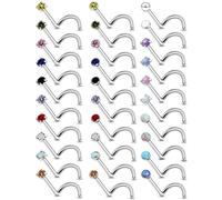 Vsnnsns 18G 20G 22G Nose Rings Studs Piercing Jewelry for Women 316L Surgical Stainless Steel L Shaped Corkscrew Straight Opal Diamond CZ Nose Rings Studs Nostril Piercing Jewelry For Women Men Silver