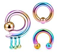 Vsnnsns 2G 4G 6G 8G Septum Rings Surgical Steel Heavy Gauges Earrings for Stretching Internally Threaded Horseshoe Septum Nose Rings Weights Captive Bead Earrings Hoops Silver Black Rainbow Rose Gold,