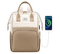 VSNOON Laptop Backpack for Women,15.6 Inch Stylish Laptop Rucksack Wide Open, Travel Backpack with USB Charging Port, Water Resistant Travel Business Work Bag Computer Backpack for Men, Brown