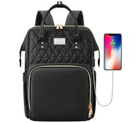VSNOON Laptop Backpack for Women, 15.6 Inch Travel Backpack Wide Open | Stylish Laptop Rucksack with USB Charging Port, Water Resistant Work Bag Computer Backpack for Women, Black