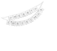 Vsorce4u 1 x 2M White Foiled Merry Christmas Banner Bunting Xmas Hanging Garland Reusable Merry Christmas Bunting Christmas Banner for Christmas Decoration