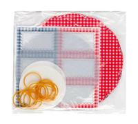 Vsorce4u 1lb Random Design Jam Pot Covers Set - For Jar Preserves Jam Chutney Pickle With Covers, Labels, Wax Discs, Transparent Discs & Elastic Bands