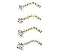 Vsoruln 20G Titanium Nose Ring Studs for Women Men CZ Nose Stud L Shape Straight Screw Nose Rings Nose Piercing Jewelry Choose a Color (Gold/Silver/Rose Gold) (Gold)