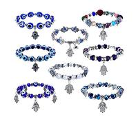 Vsoruln 8PCS Evil Eye Beaded Bracelets for Women Men Blue Eye Glass Beads Hand Charm Stretch Bracelet Lucky Bracelet for Protection and Blessing