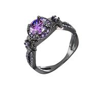 Vsoruln Black Gold Full Diamond Ring Fashion Amethyst Purple Birthstone CZ Ring Round Cut 10KT Black Gold Filled Wedding AAA Cubic Zirconia Jewelry Size 6-10, 10, Zirconia, Copper, Gold