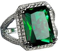 Vsoruln Emerald Halo 925 Sterling Silver Emerald Ring Cocktail Rings Square Cut Green Gem Cubic Zirconia Anniversary Promise Ring CZ Eternity Engagement Wedding Band Ring for Women (6)