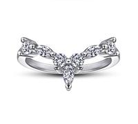 Vsoruln Moissanite Wedding Bands for Women, Marquise and Round Shape Cubic Zirconia Stackable Curved Engagement Ring for Her Size 5-10 (5, White Gold)