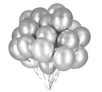 Vsosfiza 12inch Silver Metallic Balloons Latex Helium Chrome Balloons Silver Latex Balloons(50Pack)