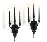 Vsosfiza 3-Arm Gothic Iron Candle Holders 2 Pack,Wall Mounted Sconces with 6 Taper Candle Cups, Victorian Textured Backplate & Fleur-de-lis Bracket, Medieval Church Dark Academia Home Decor