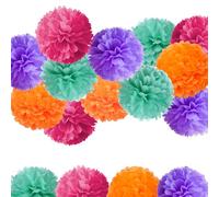 Vsosfiza Purple Blue Orange Pink Paper Pom Poms Party Decorations, 12 PCS Tissue Pom Poms for Birthday Party, Family Gathering,Wedding,Boy or Girl Nursery Classroom Decoration