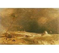 VsoxA Famous Wall Art Decor Canvas Wall Art Madras or Fort St George in the Bay of Bengal a Squall Passing off by William Daniell Painting Prints for Home Decor 60x90cm
