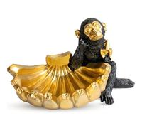 VSPDVO Adorable Decorative Monkey with Banana Bowl Statue, Black and Gold Home Decor Sculpture for Snacks, Nuts, Candies & More - Keys or Jewelry