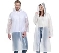 Vspek 2 Pack EVA Raincoat Reusable Rain Waterproof Rain Windbreaker Hoodie Long Rain Wear Packable Pullover Rain Jackets Men Women with Hood and Drawstring for Hiking Camping Cycling Travell, White