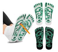 Vspek 2 Pairs Acupressure Reflexology Socks Set Reflexology Tools Foot Massage with Point Massager with Massage Tool, Hand Spa Reflexology Sock Five Toe Separate Socks for Women Tired Relieve