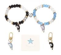 Vspek 2 Pcs Matching Heart Bracelets for Couples Friends, Friendship Beaded Cat Kitten Bracelet with Greeting Card Keychain Christmas Birthday Favors Gifts for Bestfriend Couple Fans Party