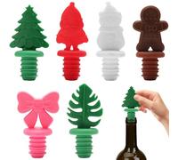 Vspek Christmas Wine Stopper, 6 Pcs Silicone Wine Bottle Stoppers, Reusable Bottle Saver Sealer Wine Corks for Xmas Party Decorations, Santa Claus, Snowman, Christmas Tree, Gingerbread-Man, Bow, Leaf