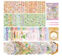 Vspek Creative Scene Sticker Book, 20 Sets DIY 3D House Stickers Kit, Panda Capybara Stickers Stress Relief, Miniature Scene Sticker Therapy, 2 Pink Tweezers, Christmas Halloween Gifts for Adults