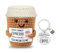 Vspek Crochet Coffee Cup Doll, Emotion Support Coffee Charm Keychain, Positive Gifts, Encouragement Present, Coffee Lovers Birthday Gifts for Family, Friend, Coworker, Home Office Desk Decor