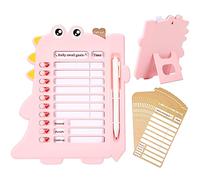 Vspek Dinosaurs Memo Checklist Board, Punch in Daily Plan Board with 14 Blank Paper,Chore & Exercise Chart Memo Checklist Boards, Standable, hangable Message Memo Board for Home Travel Planning(Pink)