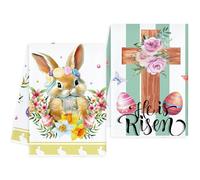 Vspek Easter Kitchen Towels Set of 2, Bunny Rabbit Egg Dish Hand Towel, Seasonal Farmhouse Kitchen Funny for Bathroom Spring Colorful Decor