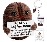 Vspek Emotion Support Coffee Bean, Funny Positive Gift, Handmade Crochet Doll with Card, Coffee Charm Keychain, Encouragement Present, Birthday Gifts for Him, Her, Friend, Coworker, Home Office Decor