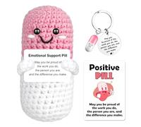 Vspek Emotion Support Crochet Pill Doll, Pharmacy Gifts for Doctors, Nurses, Pharmacists, Positive Crochet Stuff with Messages, Charm Keychain, Birthday Gifts for Her, Him, Friend, Office Decor, Pink