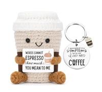 Vspek Funny Positive Coffee, Emotional Support Crochet Doll with Card, Charm Keychain, Encouragement Present, Coffee Lovers Birthday Gifts for Her, Him, Friend, Coworker, Home Office Desk Decor