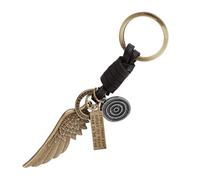 Vspek Guardian Angel Keyring, Beautiful Angel Wing Pendant Made of Metal and Leather, Gift Lucky Charm Car Keyring - Drive Carefully, brown, One Size