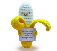 Vspek Handmade Emotion Support Banana Gift,Funny Crochet Cute Wool Doll with Positive Card Cheer Up Gag Knitting Friends Gifts Office Desk Fun Home Decor for Birthday Women Men Fathers Day Christmas