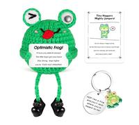 Vspek Handmade Emotion Support Frog Gift,Funny Crochet Cute Wool Doll with Positive Card Keychain Greeting Card Cheer Up Gag Friends Gifts Office Desk Fun Home Decor for Birthday Women Men