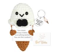 Vspek Handmade Emotion Support Ice cream Gift,Funny Crochet Cute Wool Doll with Positive Card Keychain Greeting Card Cheer Up Gag Friends Gifts Office Desk Fun Home Decor for Birthday Women Men