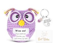 Vspek Handmade Emotion Support Owl Gift,Funny Crochet Cute Wool Doll with Positive Card Keychain Greeting Card Cheer Up Gag Friends Gifts Office Desk Fun Home Decor for Birthday Women Men Boys Girls