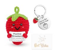 Vspek Handmade Emotion Support Strawberry Gift,Funny Crochet Cute Wool Doll with Positive Keychain Greeting Card Cheer Up Gag Friends Gifts Office Desk Fun Home Decor for Birthday Women Men