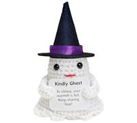 Vspek Handmade Emotional Support Ghost Gift,Funny Crochet Cute Wool Doll with Positive Card Cheer Up Gag Knitting Friends Gifts Office Desk Fun Home Decor for Birthday Women Men Halloween